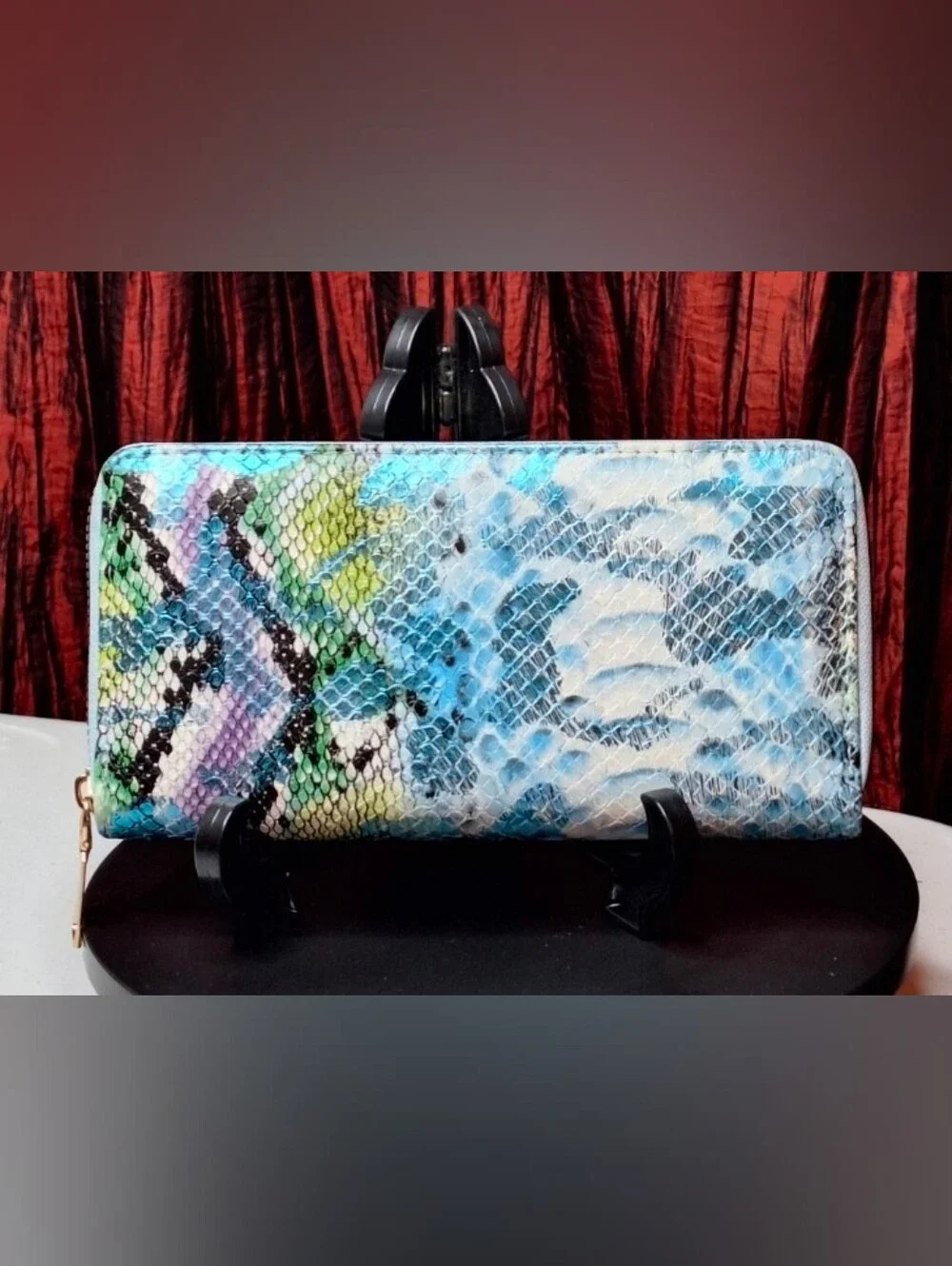 Brand NEW - Teal Snake-Print Zip Around Long Wallet